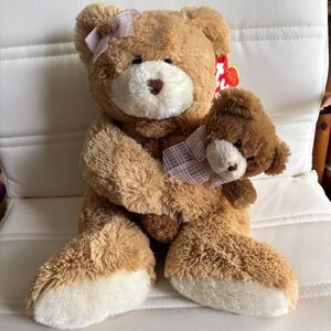 Vintage 2005 Classic TY 100% Silk CRADLES The 16" Mommy & Cub Teddy Bear Plush